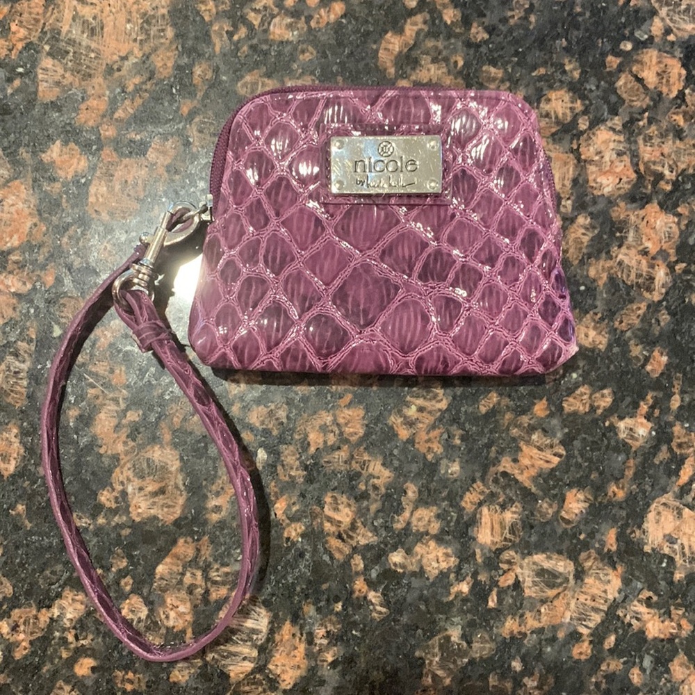 Nicole by Nicole Miller Purple patent coin purse/keychain wristlet
